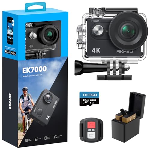 AKASO EK7000 Action Cam 4K30FPS mit 64GB microSDXC Speicherkarte Unterwasserkamera 170°Ultra Weitwinkel Full HD Sportcamera mit 2 Zoll LCD Bildschirm 2.4G Fernbedienung