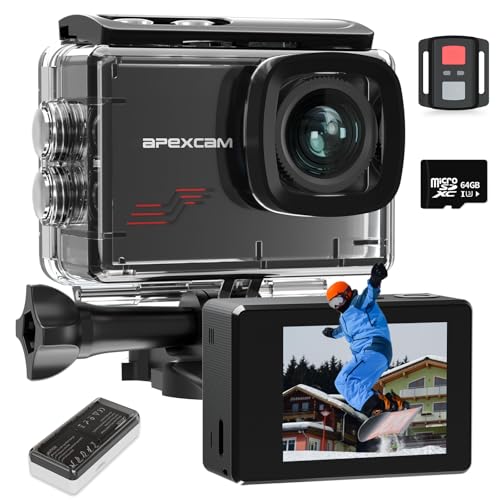 Apexcam M80 mit 64G Karte Action Cam 4K60FPS 48MP WLAN Sportskamera Unterwasserkamera 40m Wasserdicht 170 ° Weitwinkel 2.4G Fernbedienung 2x1350mAh Akkus mit Zubehör Halterungs-Set