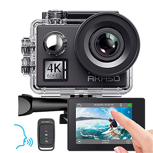AKASO Action cam 4K/60fps /Action Kamera 20MP WiFi mit Touchscreen EIS 40M Unterwasserkamera V50 Elite mit 8X Zoom Sprachsteuerung Fernbedienung Zubehör Kit Camcorder