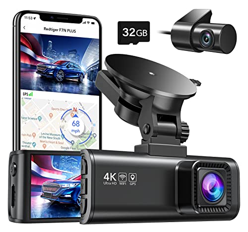 REDTIGER Dashcam Auto Vorne Hinten 4K/2,5K Mit GPS WiFi Dash Cam Auto Dashboard Recorder mit 3,18' IPS-Bildschirm, Nachtsicht-Loop-Aufnahme 170 ° Weitwinkel WDR, unterstützt 256 GB Max