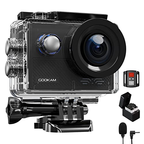 GOOKAM Action Cam 4K 20MP WiFi 40M Wasserdicht Unterwasserkamera EIS Sportkamera mit externem Mikrofon 2.4G Fernbedienung Ultra HD Helmkamera 170° Weitwinkel mit 2x1200mAh Akkus(Go3)