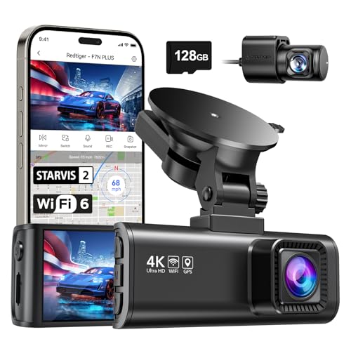 REDTIGER Dashcam Auto Vorne Hinten 4K/2,5K mit STARVIS 2, Dash Cam Auto Kamera 3,18' IPS-Bildschirm, kostenlose 128-GB-Karte,5.8GHz WiFi, GPS, 170°Weitwinkel WDR, Unterstützt 256 GB Max(F7NP)