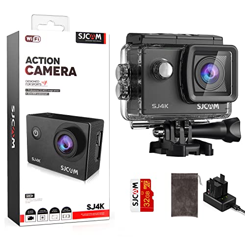 SJCAM SJ4000 Action Cam 4K30fps WiFi Kamera,40MP Ultra HD 170°FOV mit EIS Bildstabilisierung,Unterwasserkamera 30m/98ft Wasserdicht Kamera mit 2 Akkus, 32G SD Karte und Helmhalterung Zubehör Kits