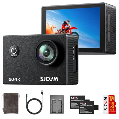 SJCAM SJ4000 Action Cam 4K30fps WiFi Kamera,40MP Ultra HD 170°FOV mit EIS Bildstabilisierung,Unterwasserkamera 30m/98ft Wasserdicht Kamera mit 2 Akkus, 32G SD Karte und Helmhalterung Zubehör Kits