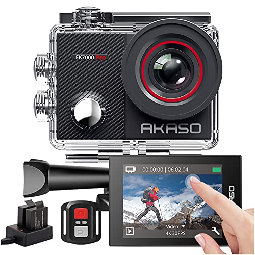 AKASO Action Cam 4K 20MP WiFi 40M Unterwasserkamera Wasserdicht Ultra HD Touchscreen Einstellbar Weitwinkel EIS Actioncam mit 2.4G Fernbedienung und 25 Zubehör Kit - EK7000 Pro