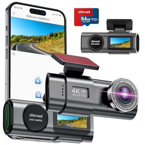 4K WiFi Dashcam,170°Superweitwinkel Dashcam Auto Vorne,App-Steuerung Auto Dashcam mit 64G SD-Karte und Abnehmbare Halterung,1.47'IPS Bildschirm,Nachtsicht,WDR,G-Sensor,Loop-Aufnahm,24H Parküberwachung