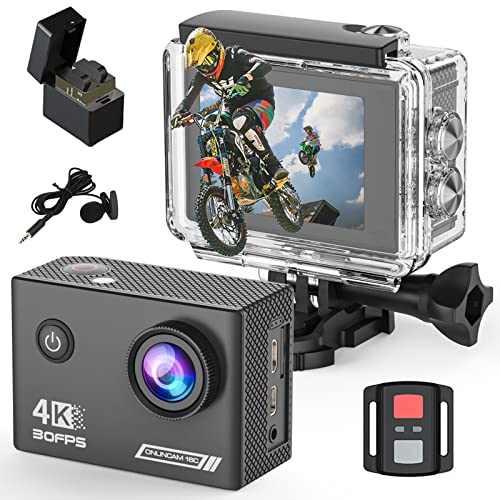 Yolansin 4K30fps Action Cam wasserdichte- 131ft/40m Unterwasserkamera EIS, WiFi Kamera 170°Winkel Sportkamera, HD 20MP Fahrradkamera mit 2.4G Fernbedienung 2 Batterien & Helmzubehör Kit