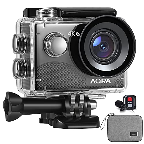 AQRA Action Cam 4K 20MP Wi-Fi Sports Kamera Ultra HD Unterwasserkamera 40M 170 ° Weitwinkel 2.4G Fernbedienung Zeitraffer 1050mAh*2 Akkus 2.0-inch LCD Bildschirm und andere