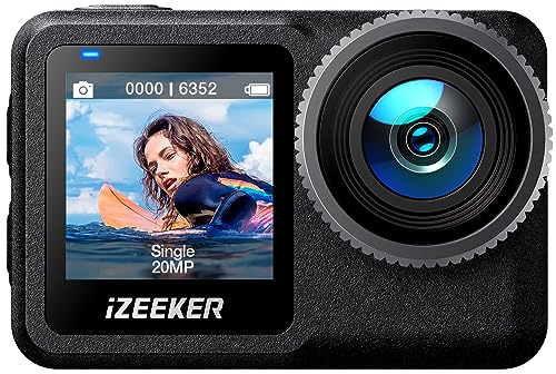 iZEEKER [5G WiFi] [64GB Speicher] iA400 Action Cam 4K Dual Screen, 40M Unterwasserkamera 12 Meter Wasserdicht(Ohne Koffer) 2.2“Touchscreen Vlog Camera, Helmkamera mit 1600mAh Akku und 6-AXIS EIS