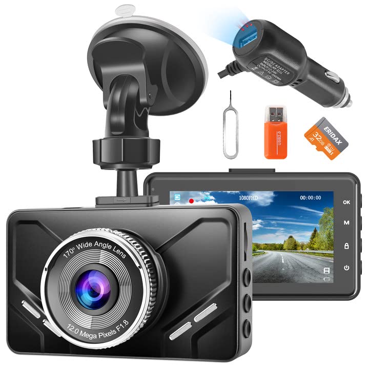 1080P FHD Dashcam mit SD-Karte, 3''IPS Bildschirm, Nachtsicht, 170° Weitwinkel, G-Sensor, Loop-Aufnahme, Bewegungserkennung, Parküberwachung, WDR, Zinklegierung Frontabdeckung