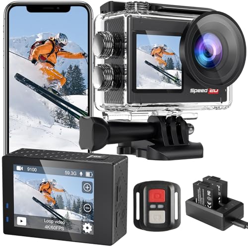 Hiicam Action Cam 4K60FPS 40MP WiFi Unterwasserkamera 40M Wasserdicht Ultra HD Touchscreen Actioncam 170° Ultra-Weitwinkel, EIS Stabilisierung, 5X Zoom, 2.4G Fernbedienung und 2 Akkus 1350mAh