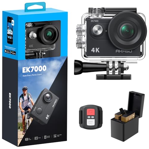 AKASO Action Cam,4K30FPS 20MP WiFi Unterwasserkamera EIS Stabilisierung 170° Weitwinkel Ultra HD Action Kamera mit 4X Zoom und 2x1050mAh Akkus-EK7000 Schwarz