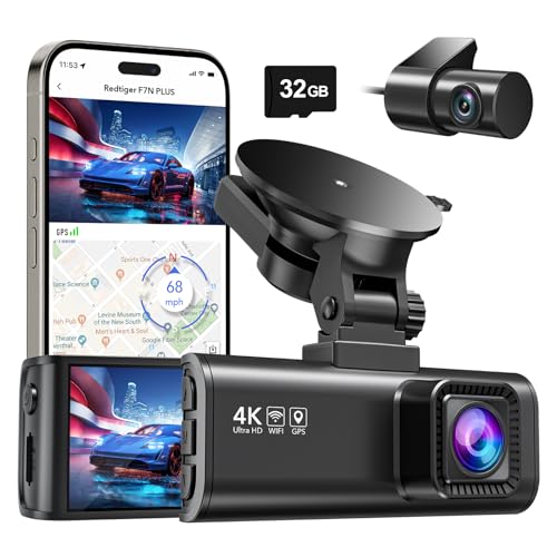 REDTIGER Dashcam Auto Vorne Hinten 4K/2,5K mit GPS WiFi, Dash Cam Auto Kamera 3,18' IPS-Bildschirm, kostenlose 32-GB-Karte, Nachtsicht, Loop-Aufnahme, 170°Weitwinkel WDR, Unterstützt 256 GB Max(F7NP)