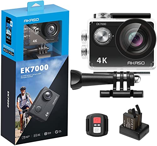 AKASO Action Cam,4K30FPS 20MP WiFi Unterwasserkamera 170°Ultra Weitwinkel Full HD Action Kamera mit 2 Zoll LCD Bildschirm 2.4G Fernbedienung und 2x1050mAh Akkus-EK7000 Schwarz