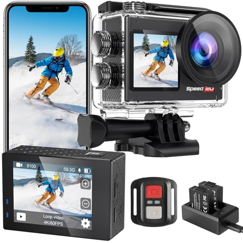 Hiicam Speed 20 Action Cam 4K60FPS 40MP WiFi Unterwasserkamera 40M Wasserdicht Ultra HD Touchscreen Actioncam 170° Ultra-Weitwinkel, EIS Stabilisierung, 5X Zoom, 2.4G Fernbedienung und 2 Akkus 1350mAh